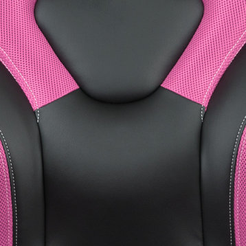 Gaming Desk and Racing Chair Set with Cup Holder and Headphone Hook, Pink