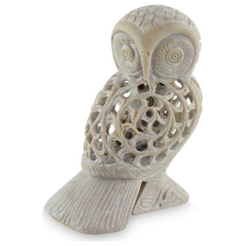 NOVICA Mother Owl And Soapstone Sculpture