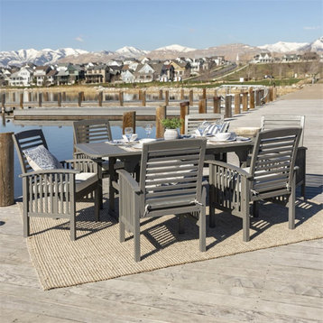 Walker Edison 7-Piece Classic Solid Wood Outdoor Patio Dining Set in Gray Wash