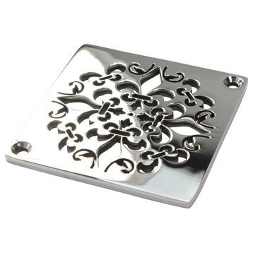 Square Shower Drain Cover, Replacement For Schluter-Kerdi, Mon Fleur Design, Polished Stainless Steel