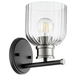 QUOROM INTERNATIONAL - QUORUM 510-1-6965 Monarch 1-Light Wall Mount, Noir w/ Satin Nickel - QUORUM 510-1-6965 Monarch 1-Light Wall Mount, Noir w/ Satin Nickel. Series: Monarch. Finish: Noir w/ Satin Nickel. Dimension(in): 8.75(H) x 5.5(W) x 7(Ext). Bulb: (1)100W Medium Base(Not Included). Shade Color: Clear. Diffuser Material: Glass