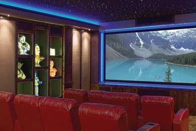 Home theater - rustic home theater idea in Seattle