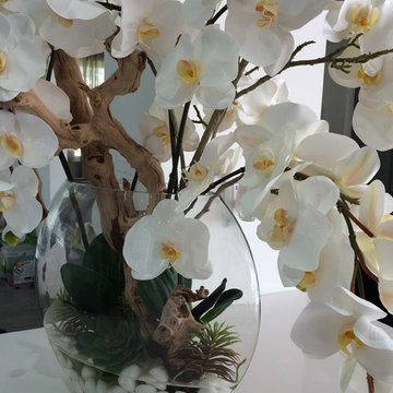 Gourgeus white orchids w/exotic wood arrangement