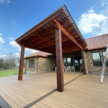 Cedar pergola and composite deck with lighting