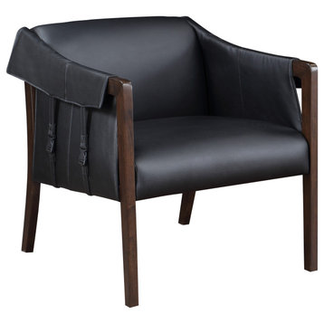 Parkfield Accent Chair, Black Faux Leather With Walnut Frame