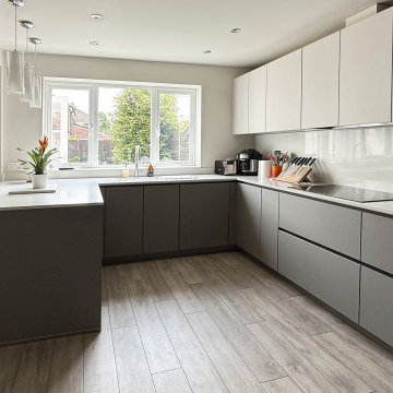 Beige & Grey Handleless Kitchen in St Albans