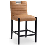 Meridian Furniture - Aimee Upholstered Counter Stool, Cognac, Vegan Leather, Black Finish - A perfect fusion of modern elegance and eco-friendly luxury is the Aimee cognac vegan leather counter stool. Upholstered in sleek vegan leather, this counter-height stool offers a chic, contemporary look while maintaining a commitment to sustainable living. The padded, quilted design featuring solid black oak wood legs creates a stunning contrast between its soft upholstery and minimalist frame.