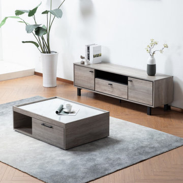 Apollo Gray Oak Finish 65" TV Stand and Coffee Table Set
