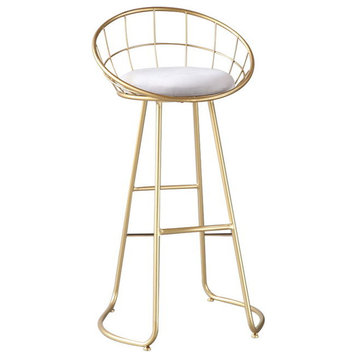 Modern Bar Stool Made of Wrought Iron with Backrest, Golden / Gray, H29.5"