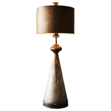 Industrial Metal Cone Shaped Table Lamp Rustic Round Brown Metal Shade