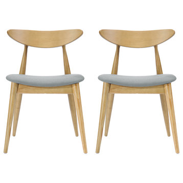 GDF Studio Issaic Mid Century Design Wood Dining Chairs, Set of 2, Light Gray/Oak