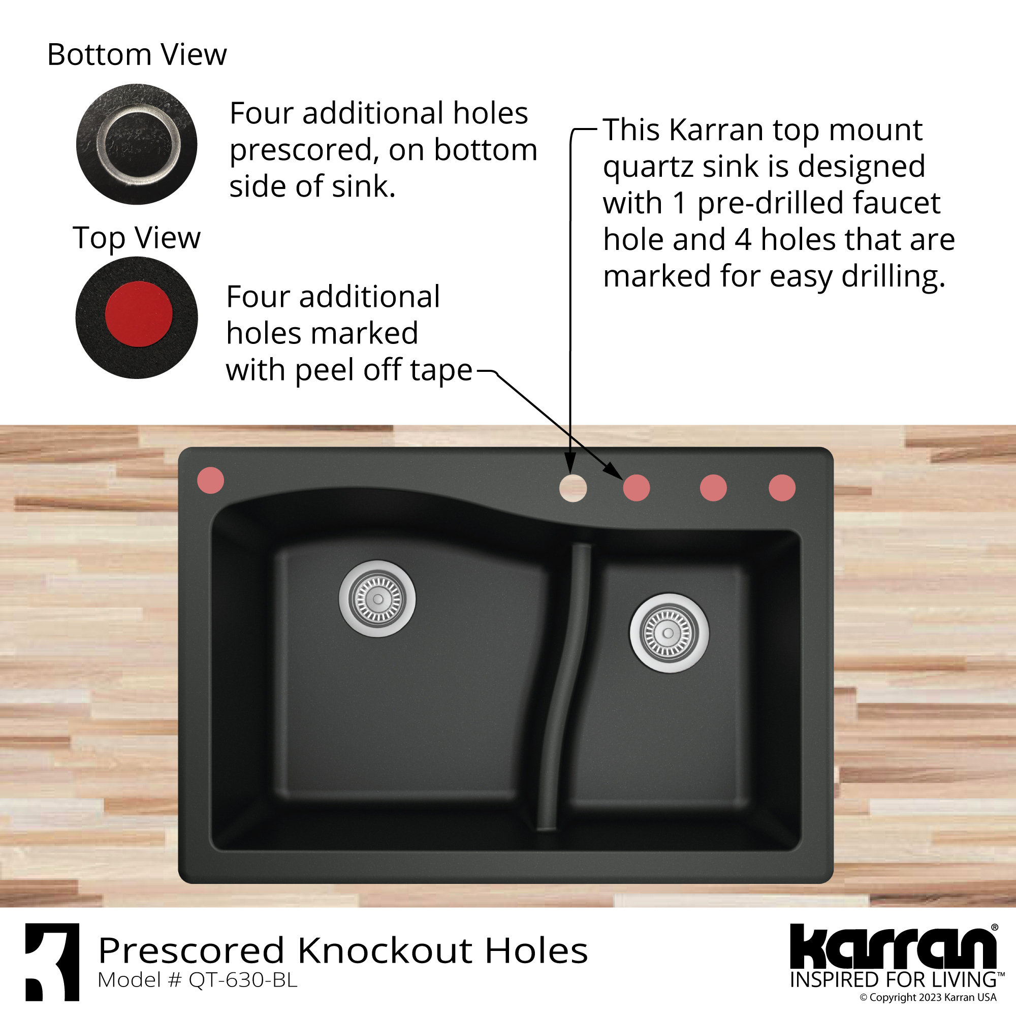 Karran Drop-In Quartz 33" 1-Hole 60/40 Double Bowl Kitchen Sink, Bisque