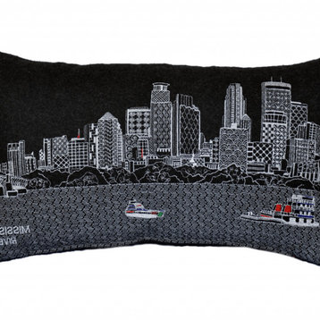 24" Black Minneapolis Nighttime Skyline Lumbar Decorative Pillow