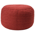 Jaipur Living - Jaipur Living Santa Rosa Indoor/Outdoor Solid Cylinder Pouf, Dark Red - The Saba Solar collection brings the coastal, globally inspired vibes of natural fiber to outdoor settings. The Santa Rosa pouf mimics the organic style of jute accents, lending texture and warm neutrality to any style decor, but the handwoven polyester quality means this dark red ottoman is just as home on patios and porches as it is in living and playrooms.