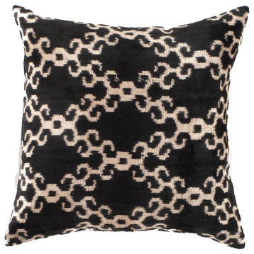 Ti 305 Black Designer Velvet Ikat Pillow 20''x20''