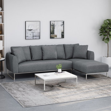 Harley Sectional Sofa With Chaise Lounge, Charcoal, Silver