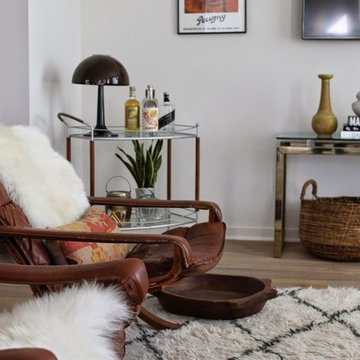 Modern Living Room with Moroccan Shag and Bar Cart