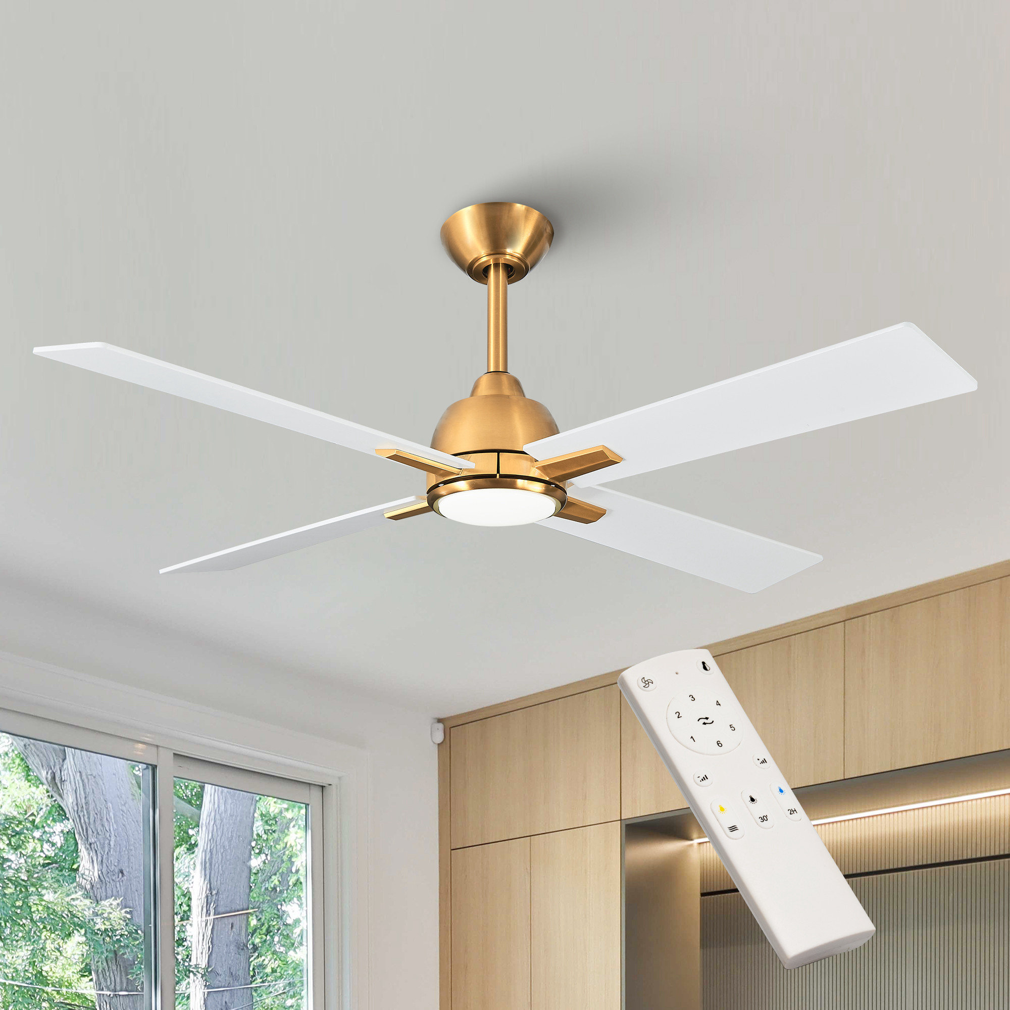 48 in. Modern 3000K/6500K LED Ceiling Fan with Reversible DC Motor ...