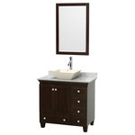 Wyndham Collection - Acclaim 36" Espresso Single Vanity, Carrara Marble Top, Bone Porcelain Sink,24" - Sublimely linking traditional and modern design aesthetics, and part of the exclusive Wyndham Collection Designer Series by Christopher Grubb, the Acclaim Vanity is at home in almost every bathroom decor. This solid oak vanity blends the simple lines of traditional design with modern elements like beautiful overmount sinks and brushed chrome hardware, resulting in a timeless piece of bathroom furniture. The Acclaim is available with a White Carrara or Ivory marble counter, a choice of sinks, and matching Mrrs. Featuring soft close door hinges and drawer glides, you'll never hear a noisy door again! Meticulously finished with brushed chrome hardware, the attention to detail on this beautiful vanity is second to none and is sure to be envy of your friends and neighbors