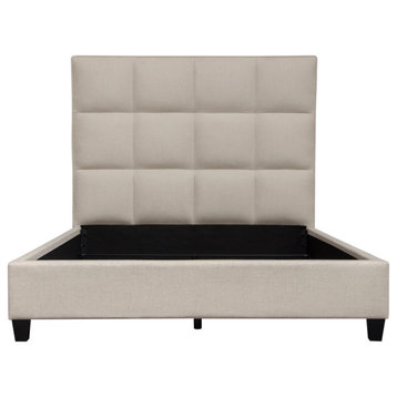 Devon Grid Tufted Eastern King Bed in Sand Fabric