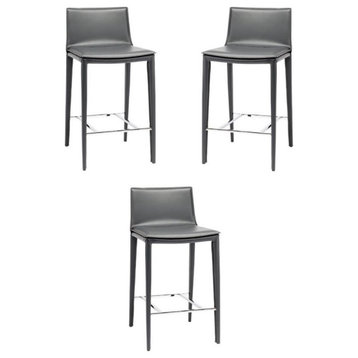 Home Square Palma 25.75" Leather Counter Stool in Dark Gray - Set of 3