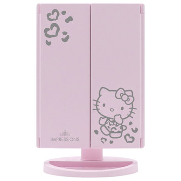 Hello Kitty Trifold LED Tri-Tone Makeup Mirror with Magnification, Pink