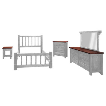 Barnwood Style Timber Peg Mission Bedroom Set, Thunder White and Michael's Cherry, Queen
