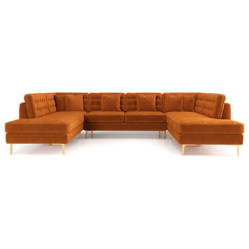 Cale Modern Living Room U-Shaped Velvet Corner Sectional Couch in Gold