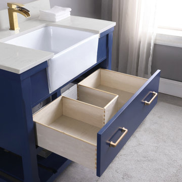 Georgia 36" Single Bathroom Vanity Set in Jewelry Blue and Composite Carrara Whi
