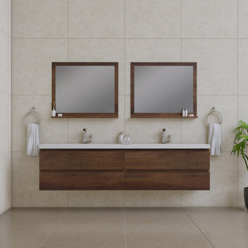 Paterno 84" Wall Mounted Double Bathroom Vanity, Rosewood