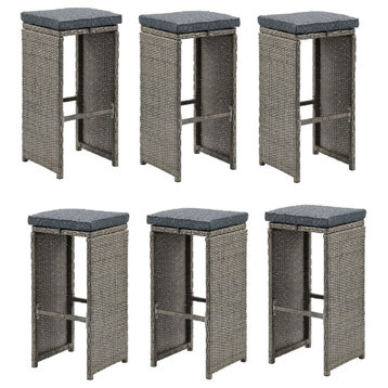 Asti All-Weather Wicker Set of Six 30"H Pub Stools with Cushions