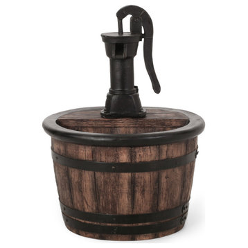 Catoosa Beaver Outdoor Water Pump Fountain, Brown and Black