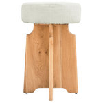 Meridian Furniture - Jasper Cream Boucle Fabric Upholstered Counter Stool - Draw all eyes to the counter area with the help of this Jasper counter stool. This handsome stool is oozing with country cabin charm and is well at home in rustic, primitive, traditional, and farmhouse decorative settings or anywhere you want to add a woodsy element. Made from solid white oak wood with a natural finish, this counter-height bar stool is topped with cream boucle fabric and a plump seat for comfort while you sit.