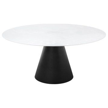 White Marble Pedestal Dining Table, Versmissen Cone, Large