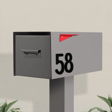 Malone Post-Mounted Mailbox + House Numbers, Gray, Black Font, With Post