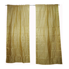 Mogul Interior - 2 Indian Silk Sari Curtain Drape Yellow Window Treatment Party Decor 96x44 - Curtains
