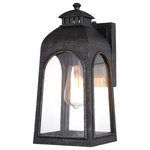Vaxcel - Pilsen 6.5" Outdoor Wall Light Brushed Charcoal - We have softened the lines on this traditional wall mount lantern creating a design that will blend well with many decors. The Pilsen collection of exterior lighting features a brushed charcoal black finish and clear glass panels offering the maximum light output in your outdoor spaces. For added security, this fixture has a built-in photocell sensor that automatically turns the light on at dusk and off at dawn which also saves energy during daylight hours. Made of weather resistant materials that can withstand rain, sleet and snow providing long lasting durability for the safety of your family and home. This sconce is perfect for a wide variety of applications including your front door, porch, patio, garage, barn, entryway, and more!