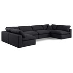 Meridian Furniture - Comfy Upholstered U-Shaped Modular Sectional, Black, 6-Piece: 4 Armless Chair, 2 Corner Chair, Linen Textured Fabric - Give your space a whole new look with this black Comfy linen textured fabric sectional. This handsome sectional fits nicely with other items in the Comfy collection and is a versatile seating option designed for adaptability, comfort and style. Wrapped in rich black durable linen textured fabric upholstery, this sectional offers a plush embrace of overstuffed down feather cushions, carefully crafted to deliver the highest level of comfort. The perfect seat for creating an oasis for relaxation, this sectional has thick foam surrounding its frame for added support and coziness.