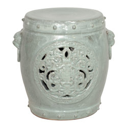 Celadon Crackle Dragon Medallion Garden Stool - Home Decor