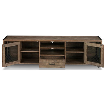 Catania Modern Industrial Wood TV Stand with Casters in Oak Finish