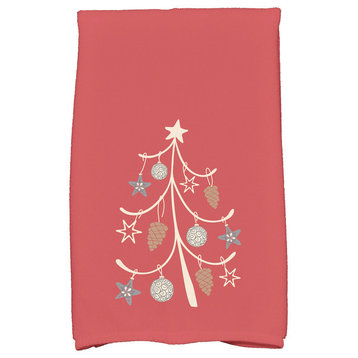 Pinecone Tree Holiday Geometric Print Kitchen Towel, Coral