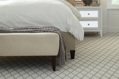 Bedroom - modern guest carpeted bedroom idea in Salt Lake City with beige walls and no fireplace