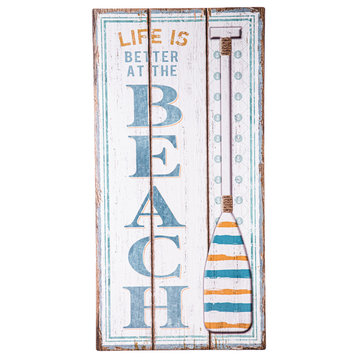 Wood Wall Art with "Life is Better at the Beach" Design Distressed White Finish