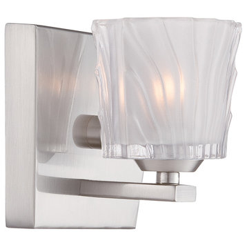 1 Light Wall Sconce with Satin Platinum Finish and Etched Glass