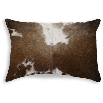 Natural Torino Cowhide Pillow 12"x20", Chocolate and White