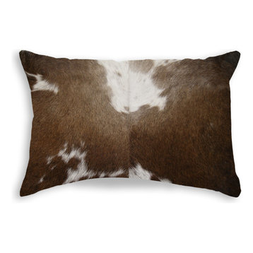 Natural Torino Cowhide Pillow 12"x20", Chocolate and White