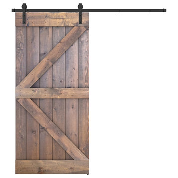 Solid Wood Barn Door, With Hardware Kit, Brown, 38x84"