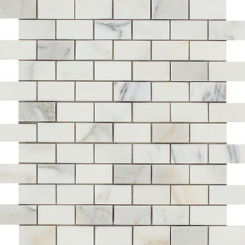 Calacatta Florence Italian Marble Brick Mosaic, 1 X 2 Polished, 10 sq.ft.