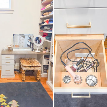 Transitional Closet Vanity with In-Drawer Styling Station