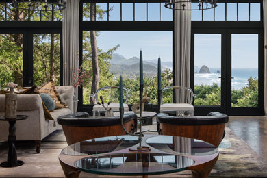 Example of a beach style living room design in Portland